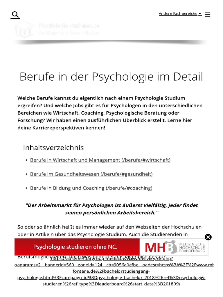 Berufe nach dem Psychologie Studium _ Infos & Aufgaben PDF
