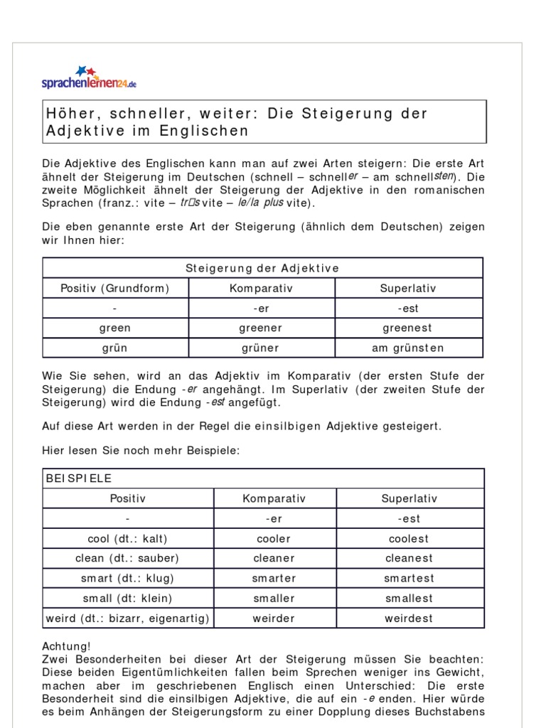 Die Steigerung Der Adjektive Im Englischen | PDF