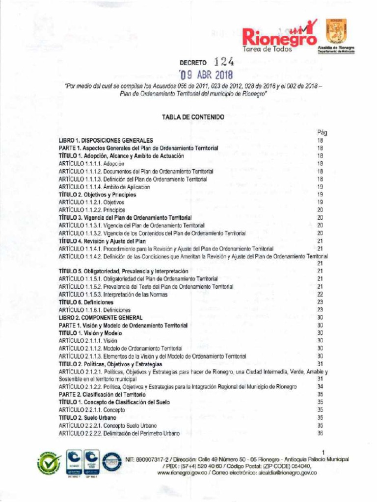 Decreto 124 de 2018: Ordenamiento Rionegro | PDF | Los bosques ...