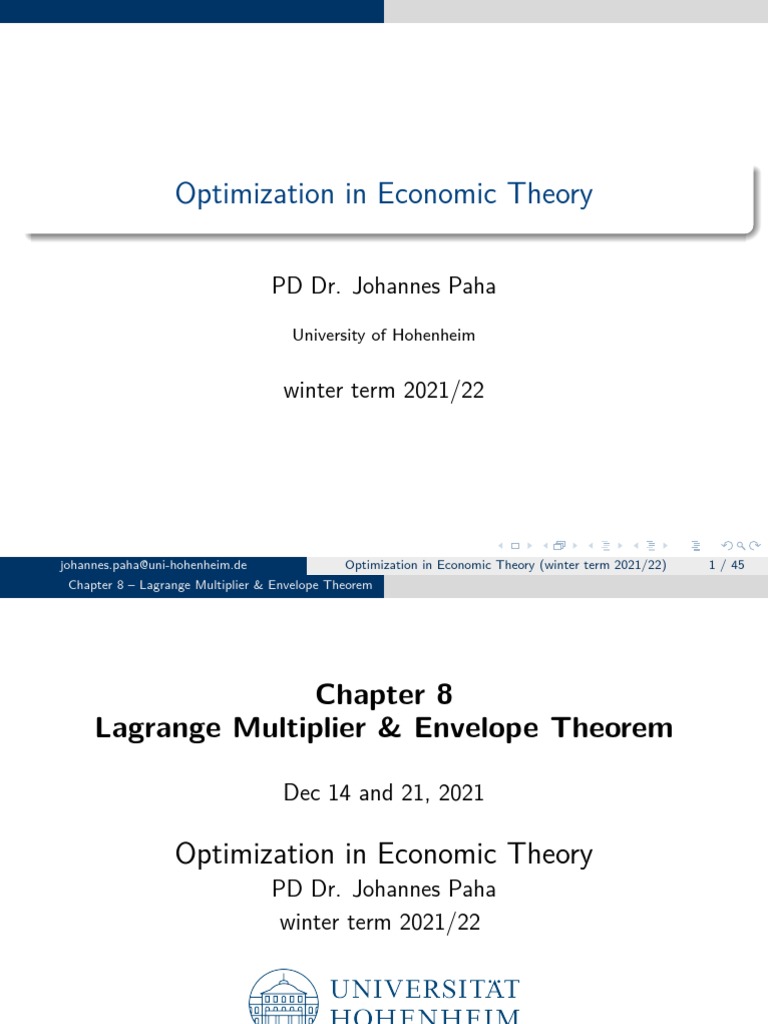 Lagrange Multiplier & Envelope Theorem | PDF | Mathematical ...