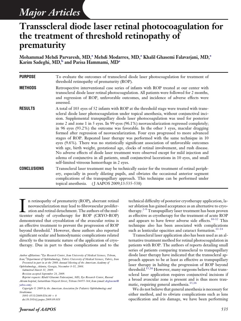 Transscleral Diode Laser Retinal Photocoagulation For The Treatment of