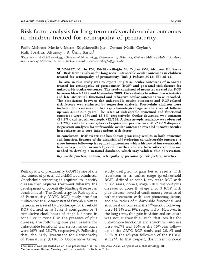 Risk Factor Analysis FOR Long-Term Unfavorable Ocular Outcomes in ...