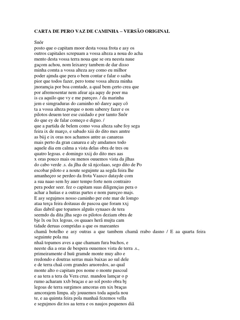Carta Original de Pero Vaz de Caminha | PDF | Natureza