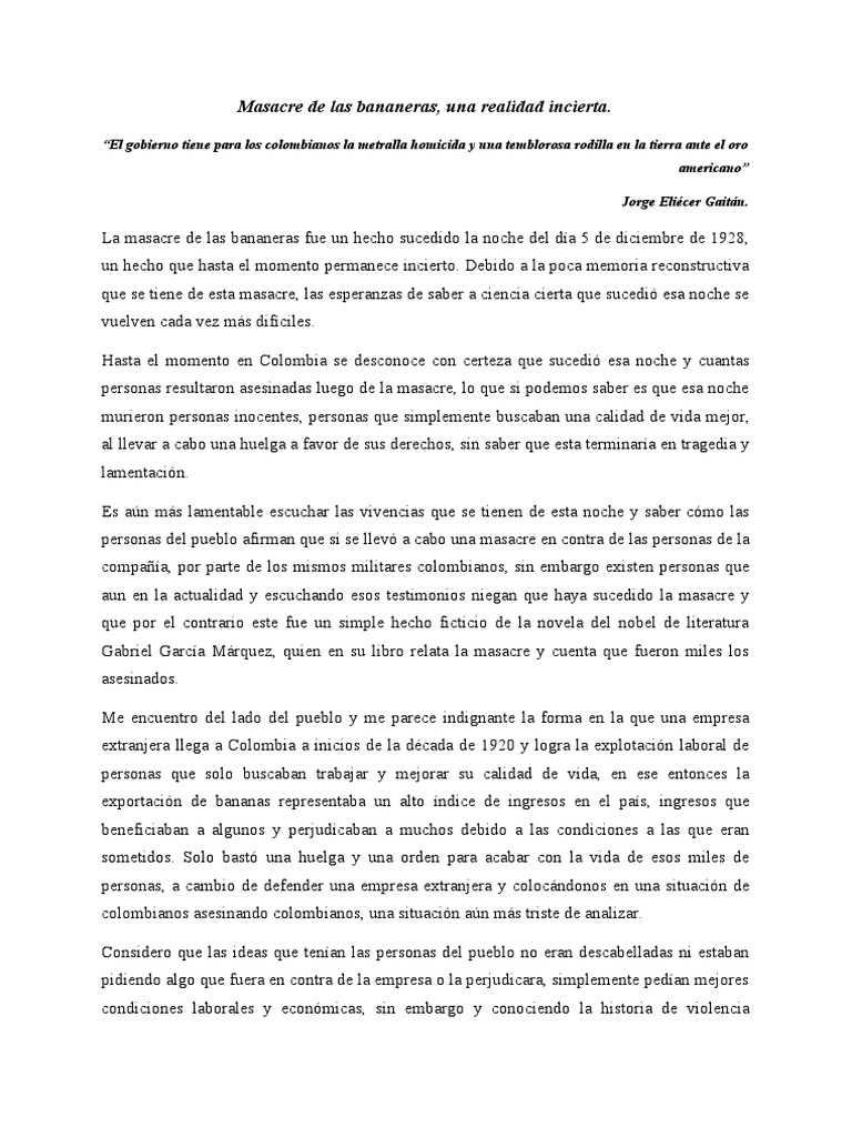 Masacre de las Bananeras: Historia y Memoria | PDF | Colombia