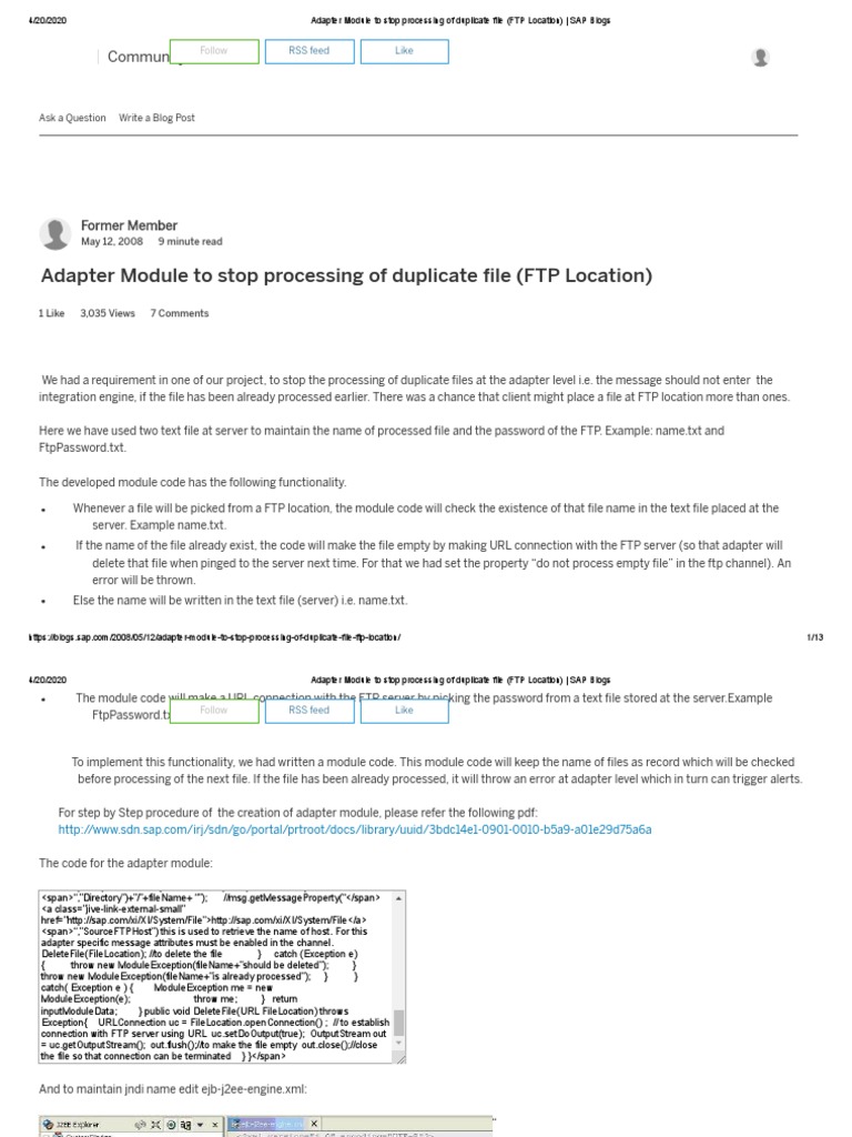 Adapter Module To Stop Processing of Duplicate File (FTP Location ...