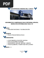 Ensayo Movimientos Campesinos Siglo Reforma Agraria, Migración Informalidad Siglo 20