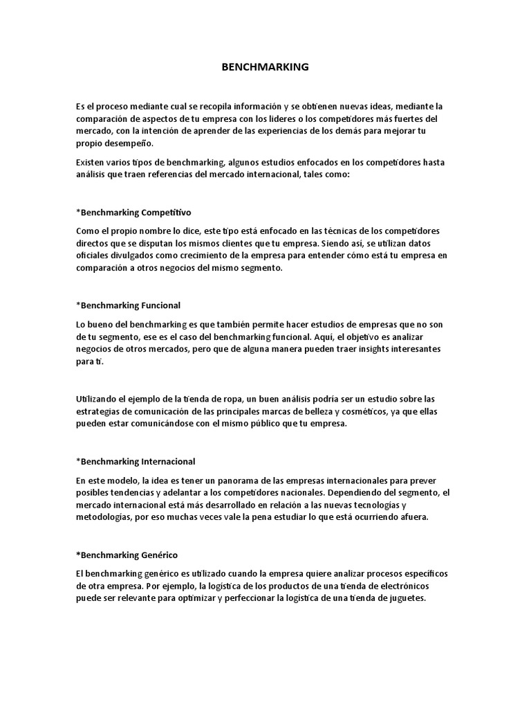 Tipos de Benchmarking Empresarial | PDF | Benchmarking | Procter & Gamble