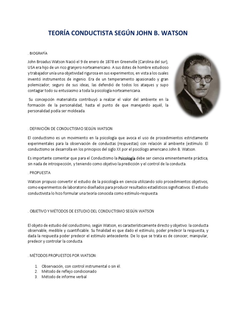 Teoría Conductista Según John B | Descargar gratis PDF | Behaviorismo ...