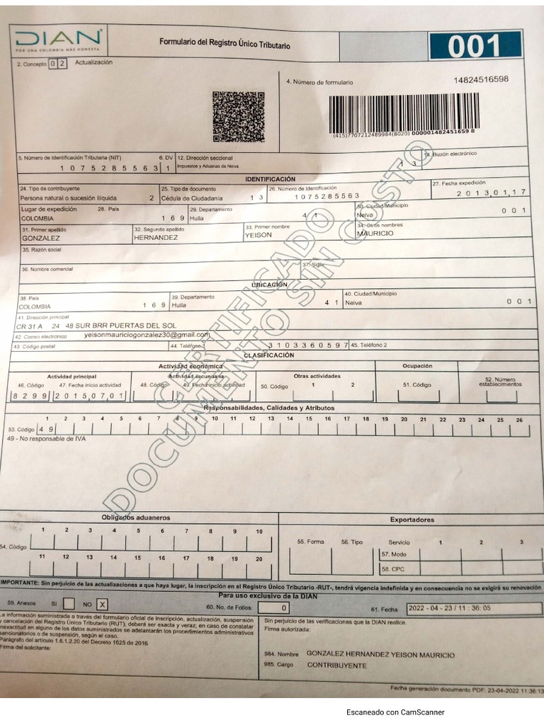 Certificado de La DIAN Renovado | PDF