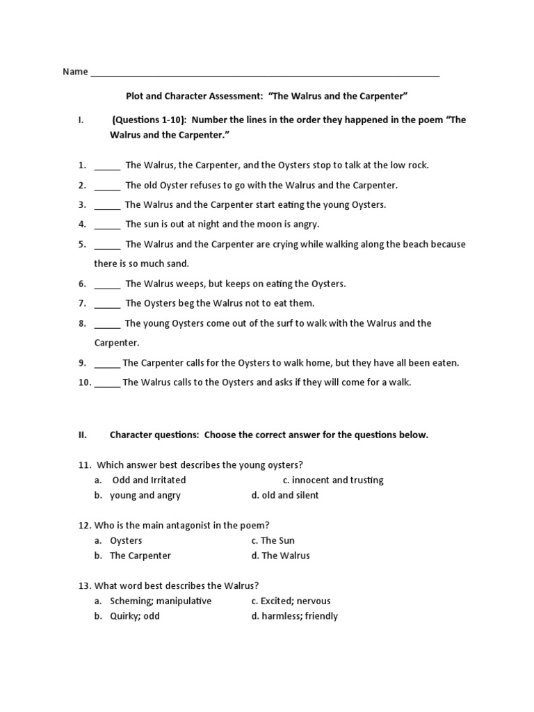 Assessment Test With Key Walrus and Carpenter 3 | PDF