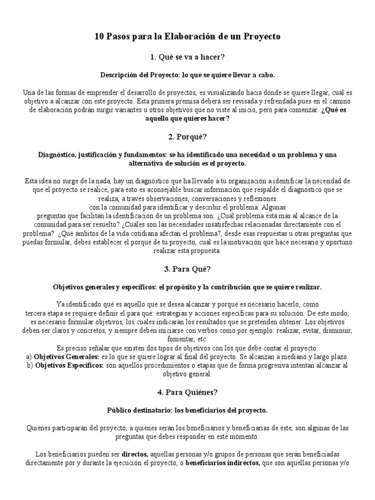 10 Pasos para La Elaboración de Un Proyecto | PDF | Presupuesto