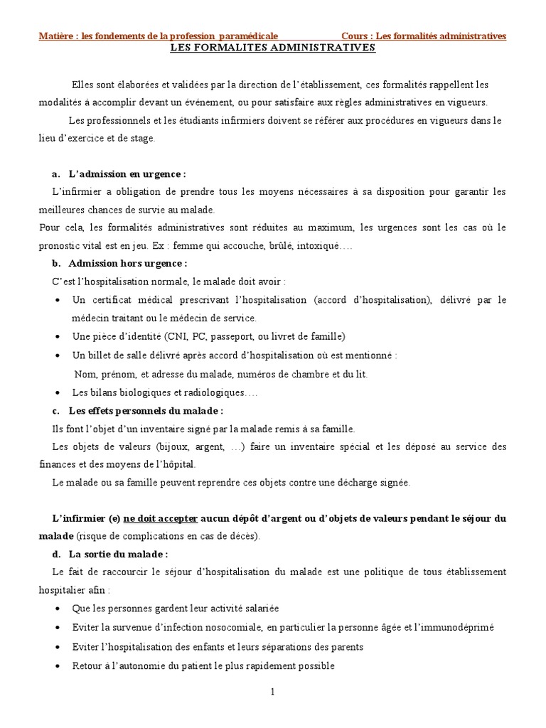 Formalités Administratives à l'Hôpital | PDF | Allaitement | Hôpital
