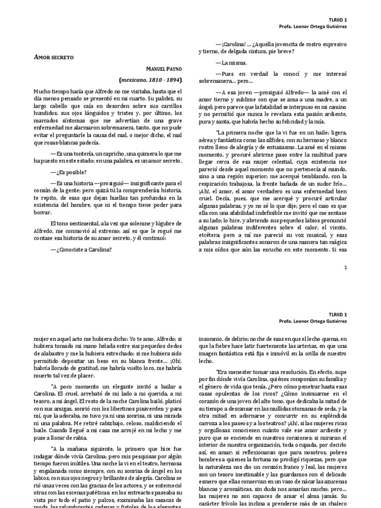 Manuel Payno Amor Secreto | PDF | Amor