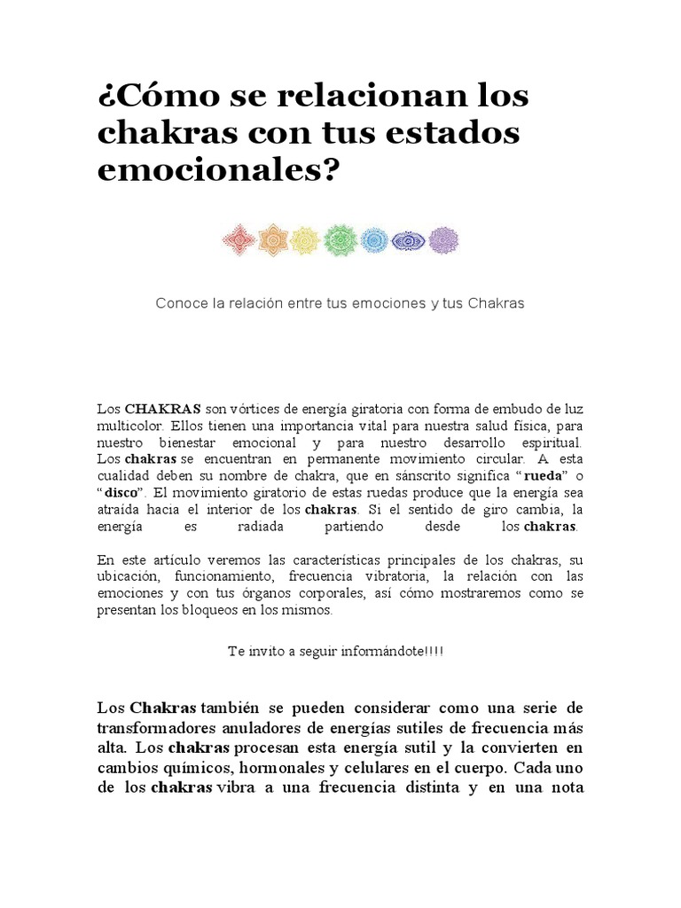 Chakras y Emociones: Conexión Vital | PDF | Las emociones | Hormona