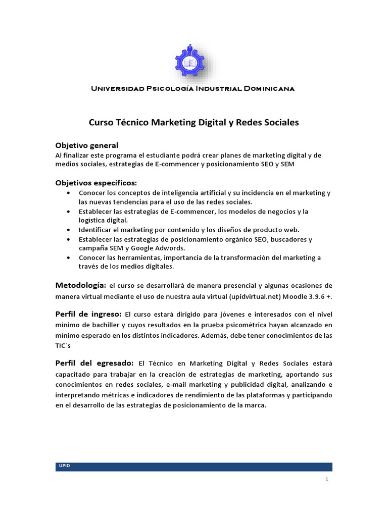 Curso de Marketing Digital y Redes Sociales | PDF | Marketing de ...