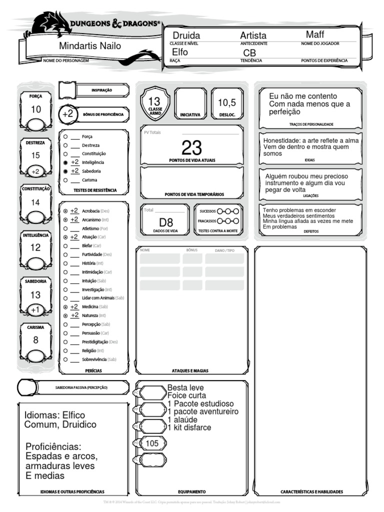 Ficha de personagem dd 5e pdf