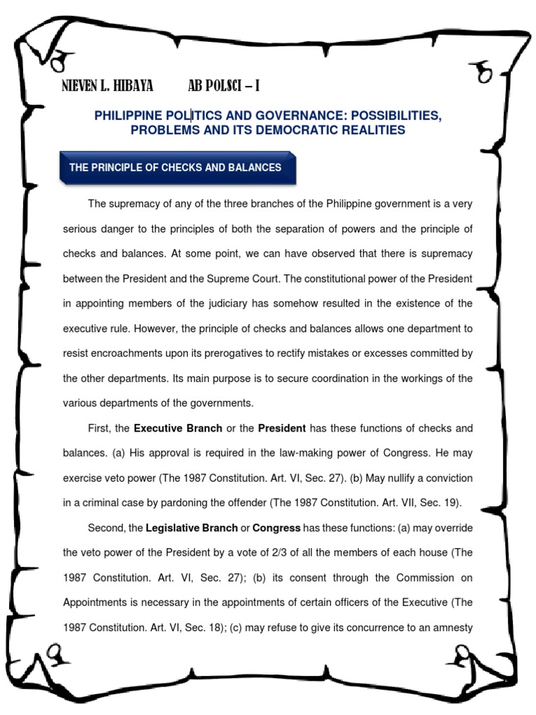The Principle of Checks and Balances | PDF | Separation Of Powers | Veto