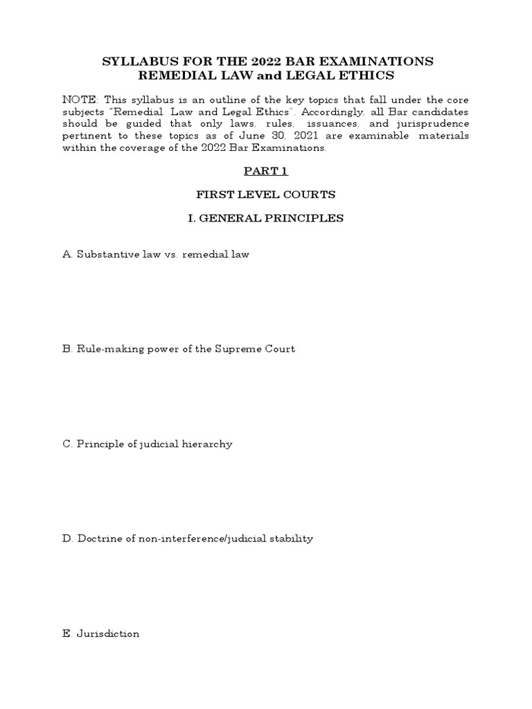 Remedial Law 2022 Bar Syllabus PDF Appeal Jurisdiction