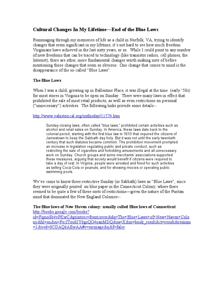 End of The Virginia "Blue Laws" PDF Prohibition United States Travel