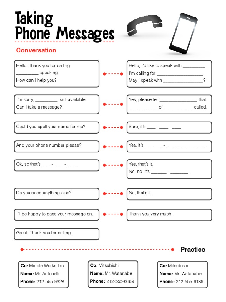 Taking Phone Messages PDF Communication Linguistics