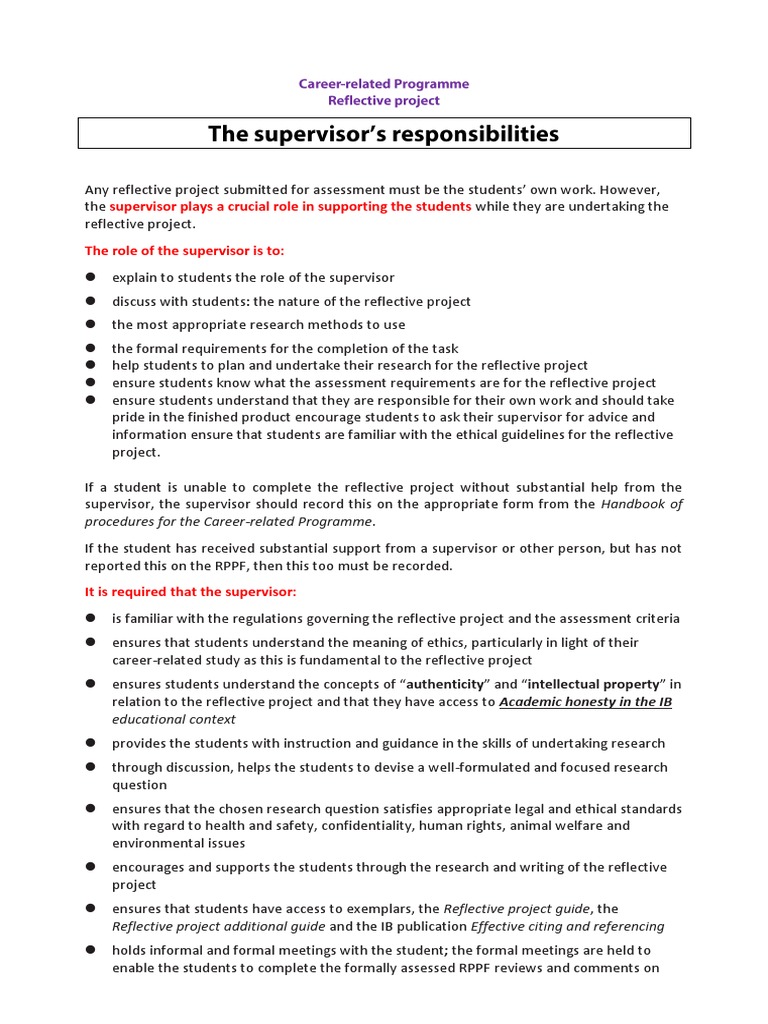 RP Role of Supervisor | Download Free PDF | Citation | Proofreading