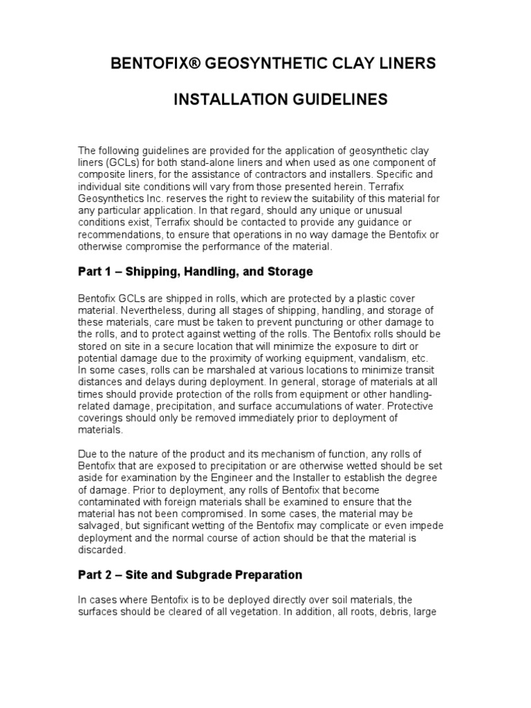Bentofix GCL Installation Guidelines | PDF | Civil Engineering | Nature