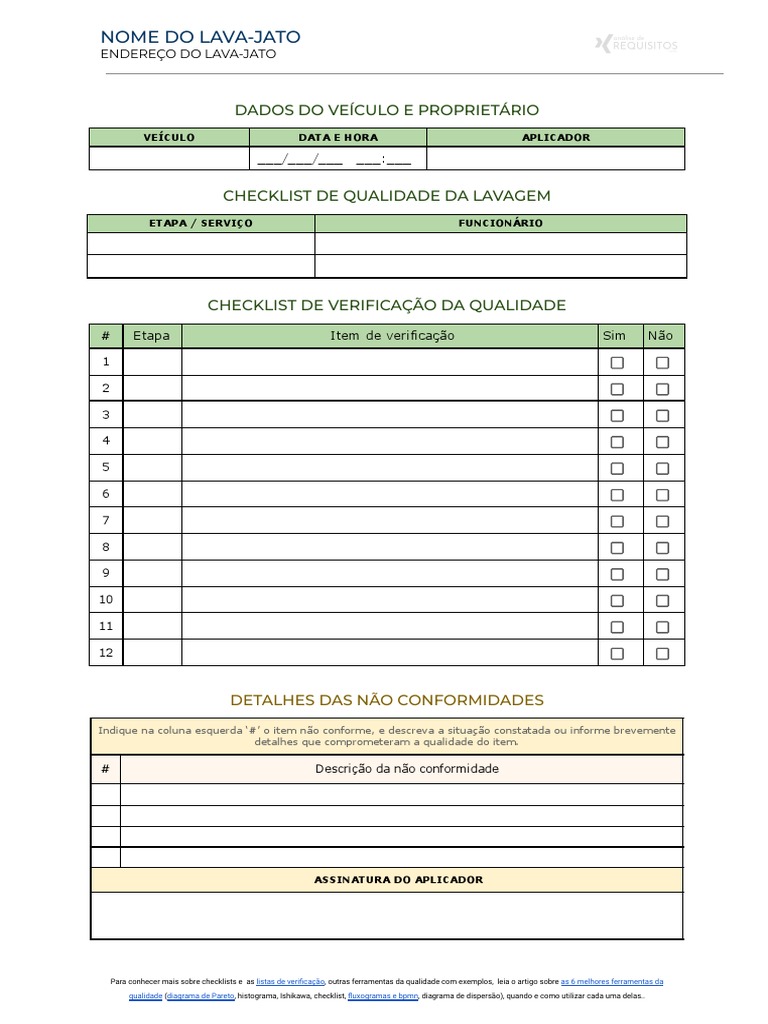 Checklist de Qualidade para Lava-Jato | PDF