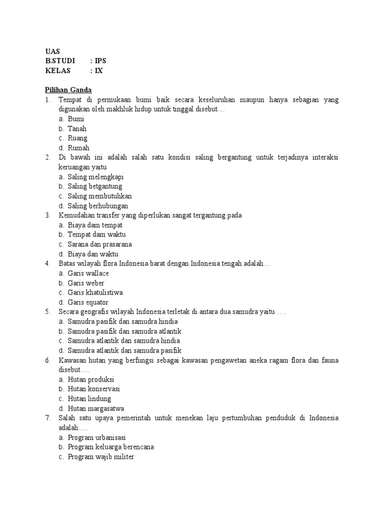 Soal Uas Kelas 9 Pdf