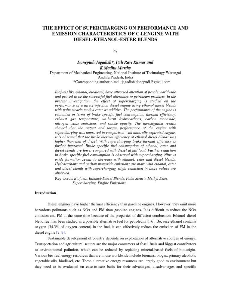 Effect of Supercharging on Engine Performance Diesel Fuel Internal