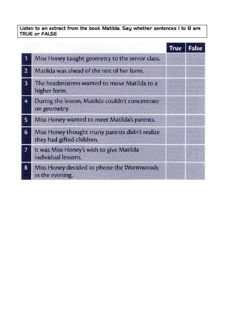 TEST Listening Matilda | PDF