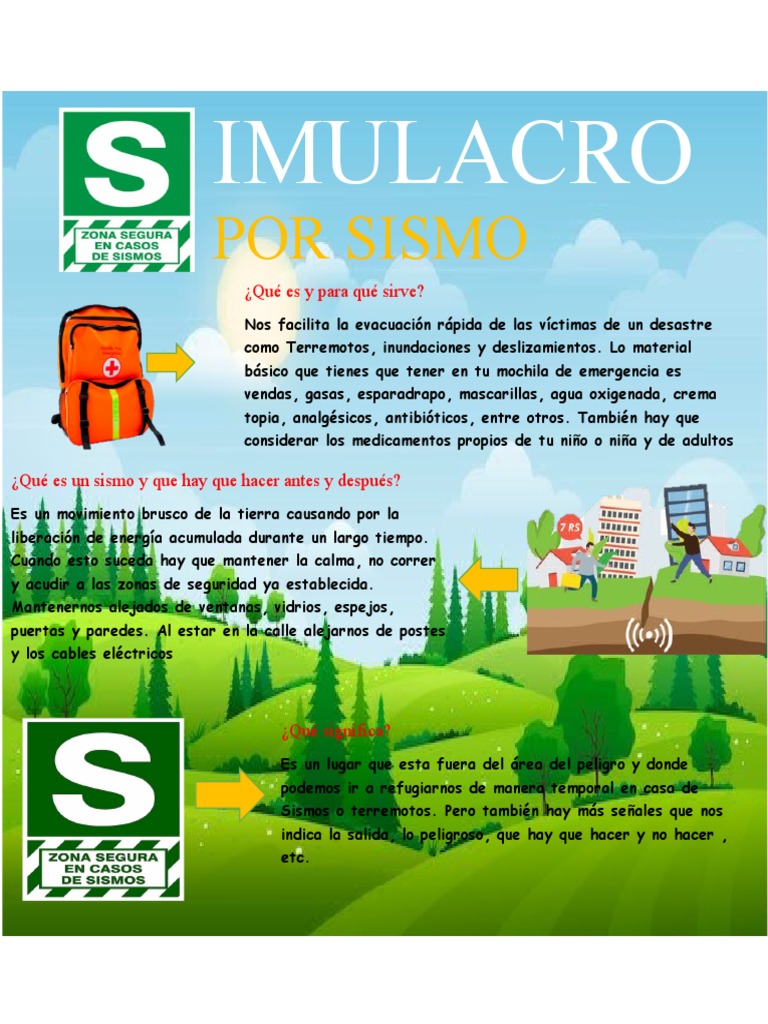 Afiche sobre sismos y mochila de emergencia | PDF, image size:768x1024