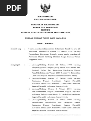 Peraturan Bupati Malang No. 193/2021 | PDF
