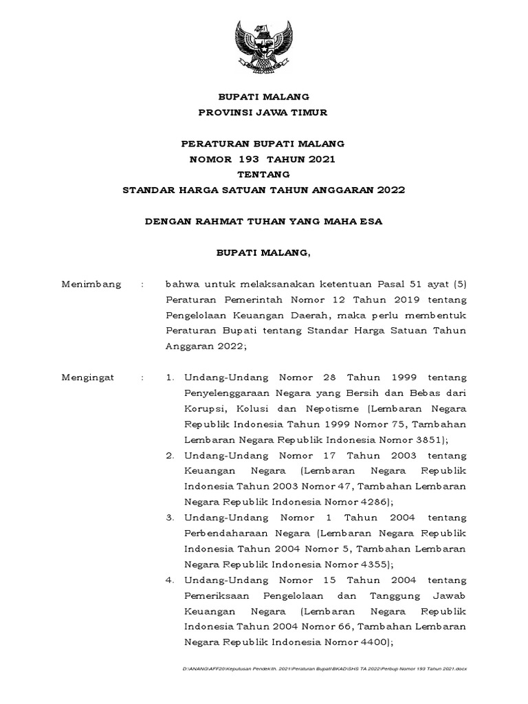 Perbup 193 Tahun 2021 | PDF