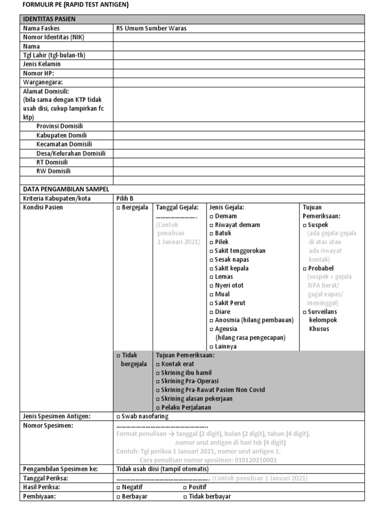 Formulir PE Untuk Tes Antigen PDF