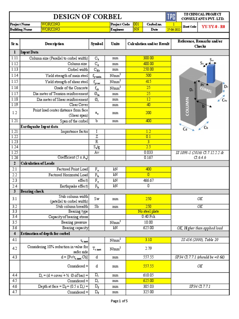 Corbel Design and Load Calculations | PDF | Civil Engineering ...