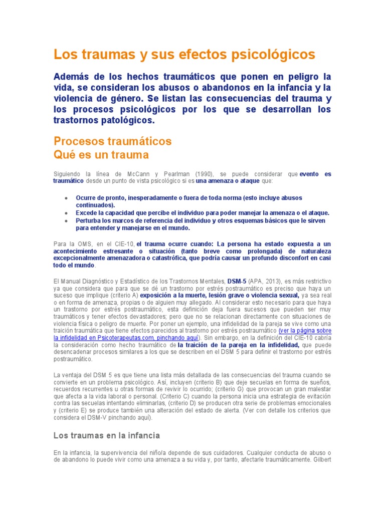 Los Traumas y Sus Efectos Psicológicos | PDF | Trauma psicólogico ...