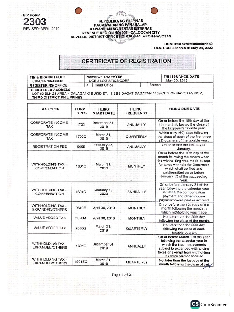 Bir Form 2303 | PDF