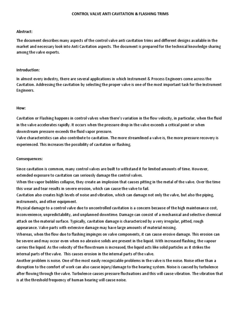Control Valve Anti-Cavitation Solutions | PDF | Valve | Fluid Dynamics