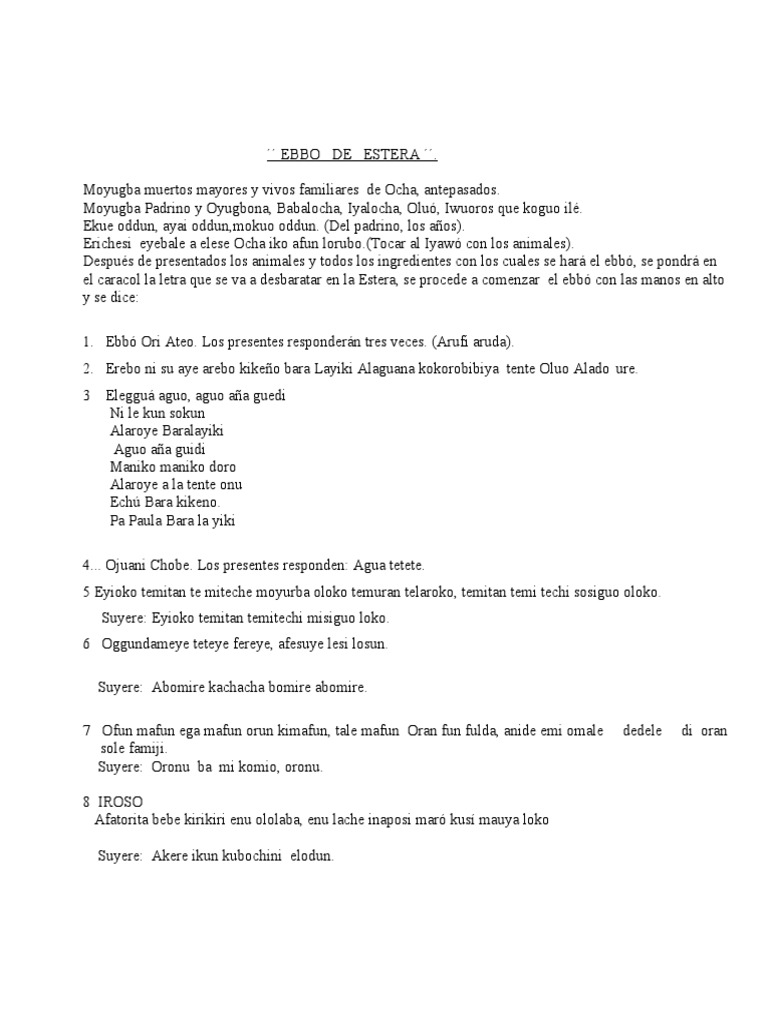 Ritual de Ebbo de Estera y Lengua | PDF | Artes del Lenguaje y Comunicación