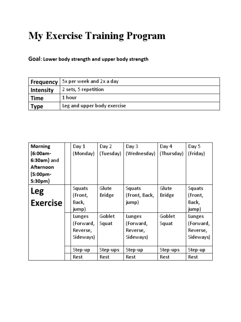 My Exercise Training Program | PDF | Weight | Determinants Of Health