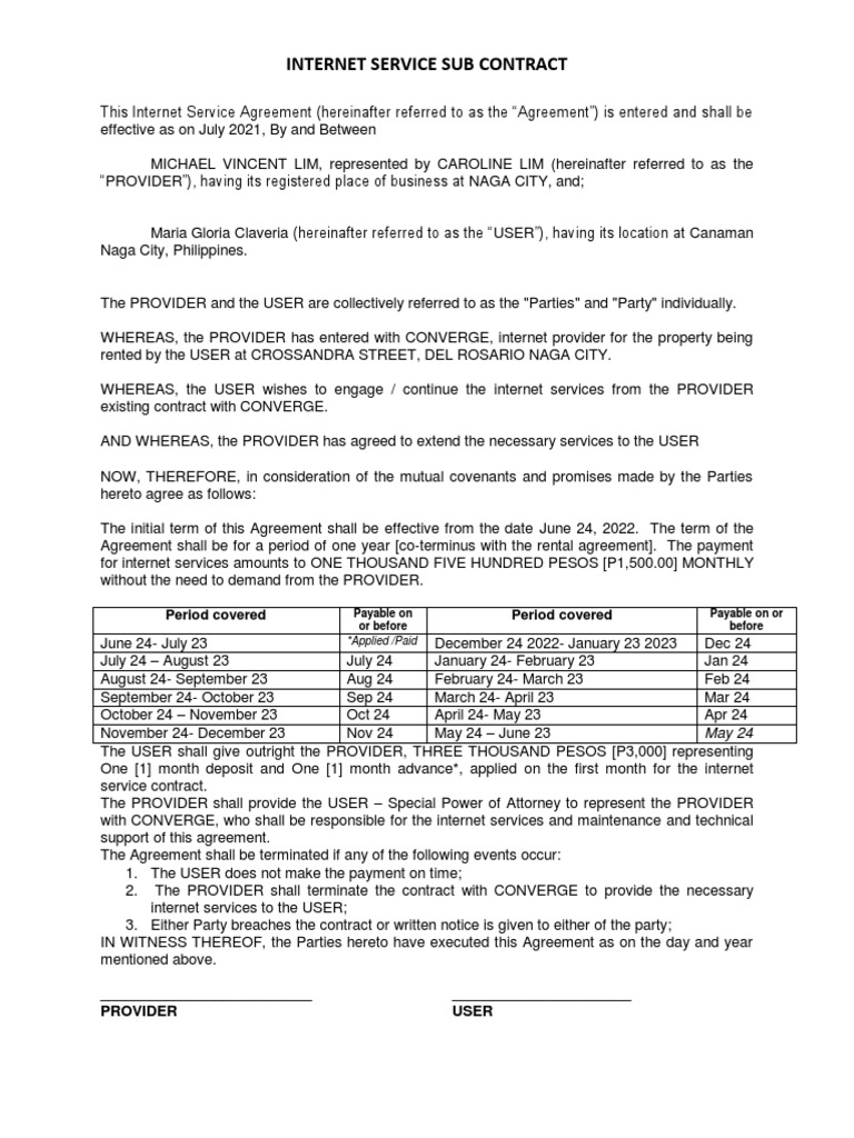 Internet Service Agreement with Converge | PDF | Contract Law | Consent