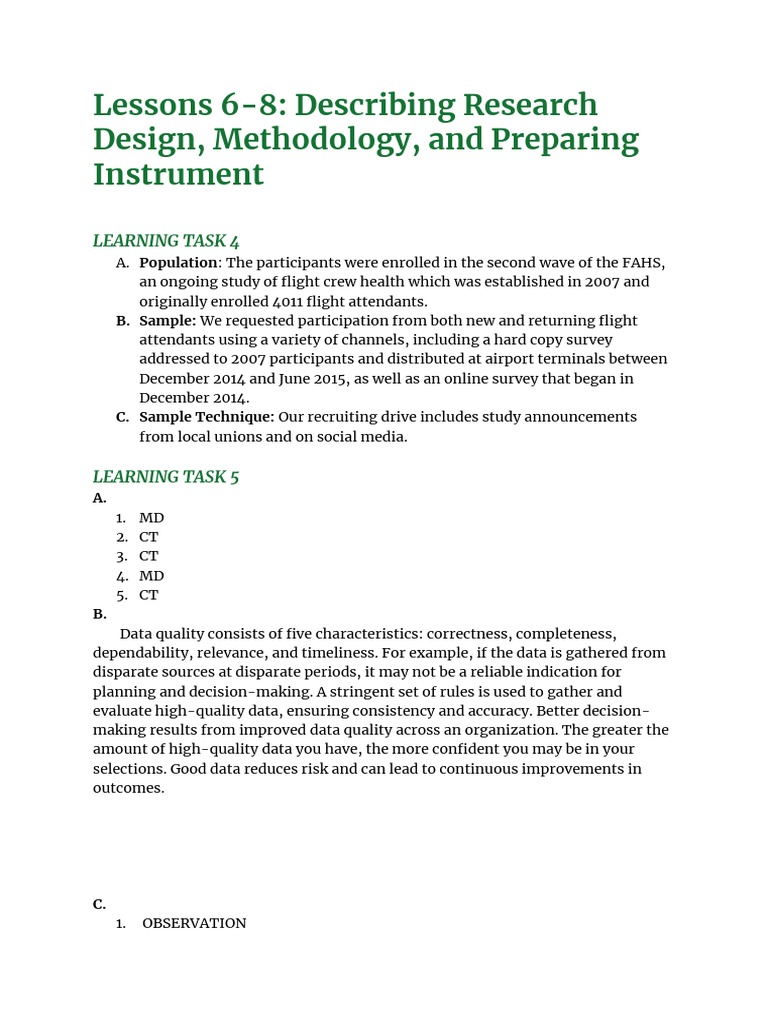 describing research design methodology and preparing the instrument
