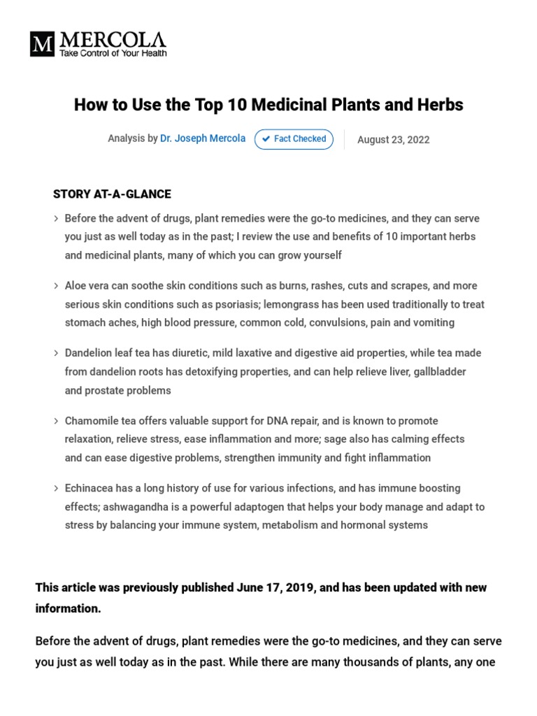 Top Ten Herbs For Health PDF PDF Medical Specialties Clinical