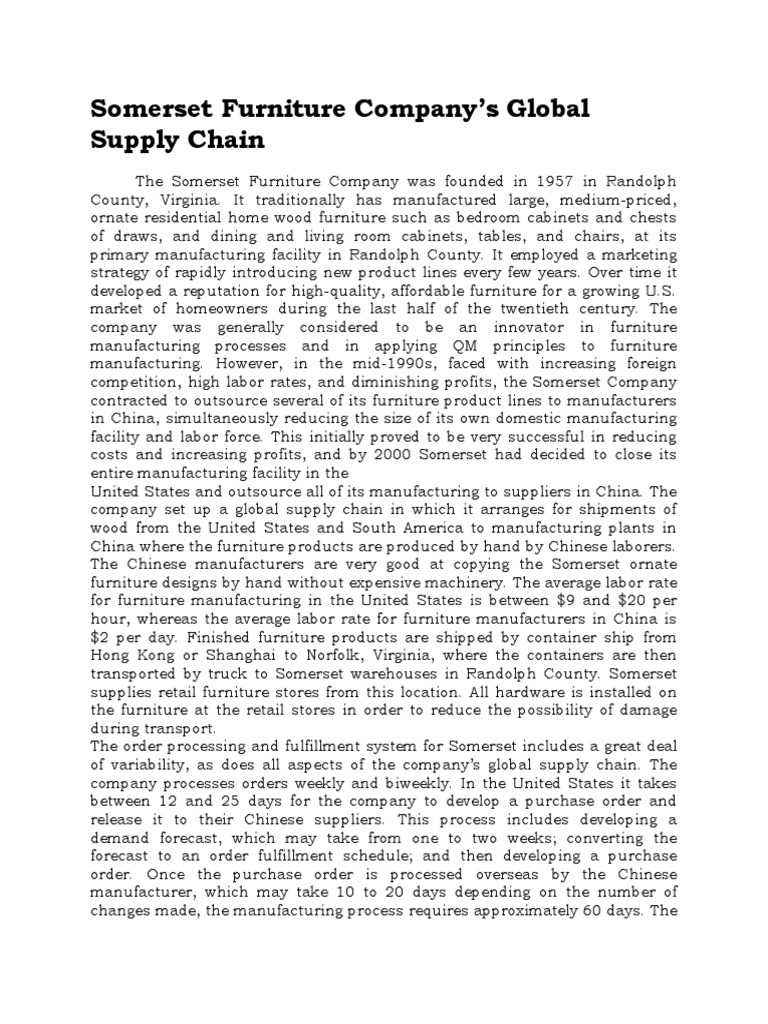 Case Study Somerset Furniture Company's Global Supply Chain PDF