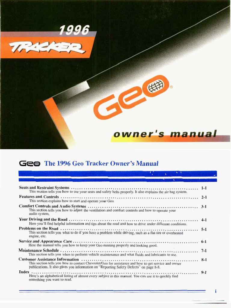 1996 GEO Tracker | PDF | Airbag | Seat Belt