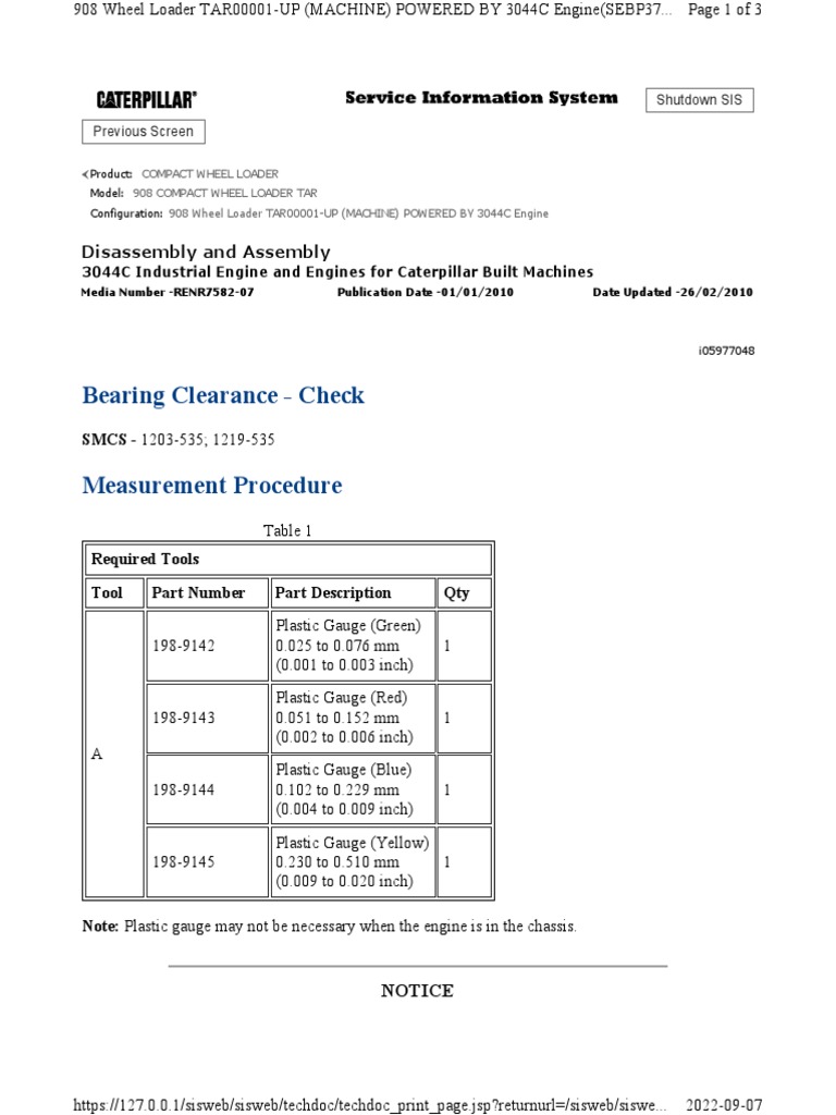 Bearing Clearance - Check: Shutdown SIS Previous Screen | PDF | Bearing ...
