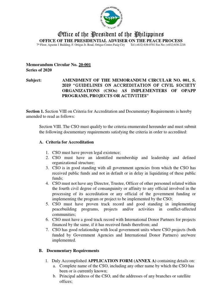 Amendment of The MC No 001 S. 2019 Guidelines On Accreditation of CSOs ...