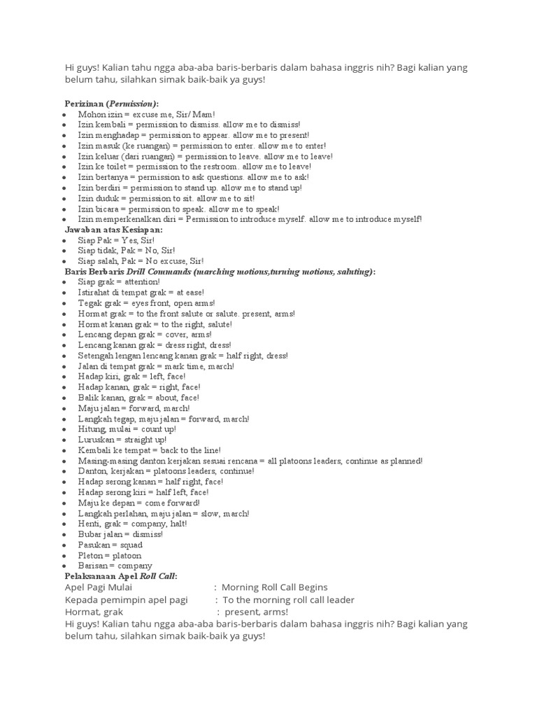 English Drill Commands PDF Military Organization Military Units