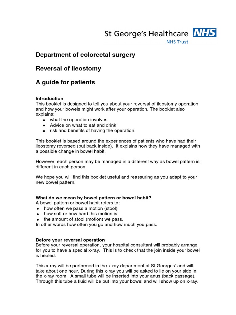 Reversal of Ileostomy PDF Colorectal Cancer Surgery