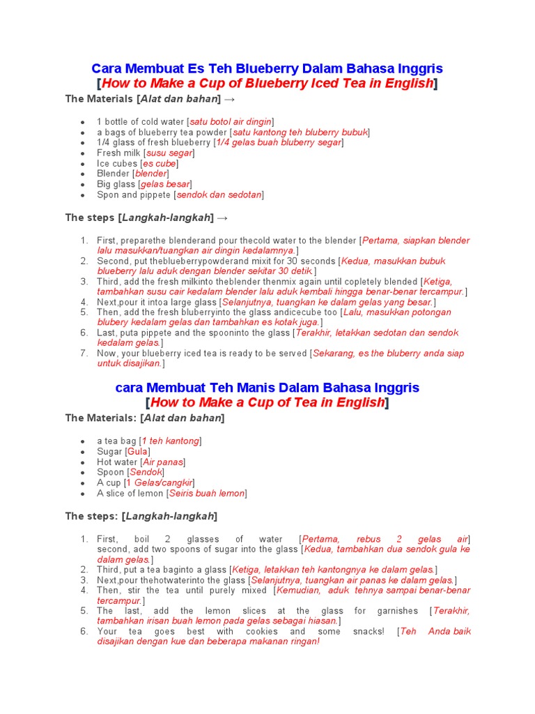 Cara Membuat Es Teh Blueberry Inggris | PDF